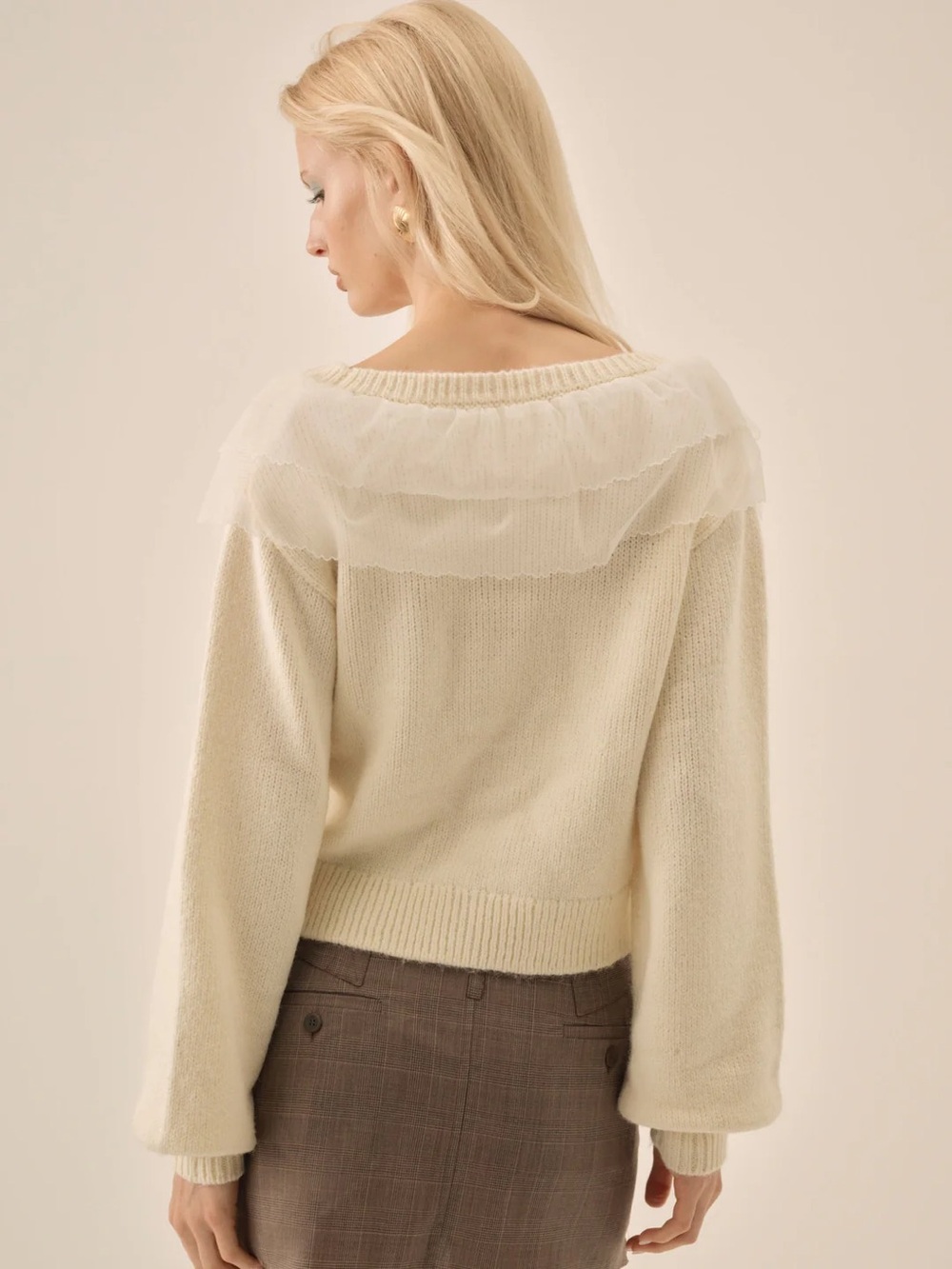 $229 New For Love And Lemons “Aster” V-Neck Cardigan in Cream Sz Small - Picture 2 of 13